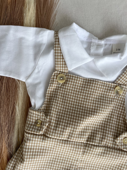 Conjunto de jardineira com camisola bebé menino bege