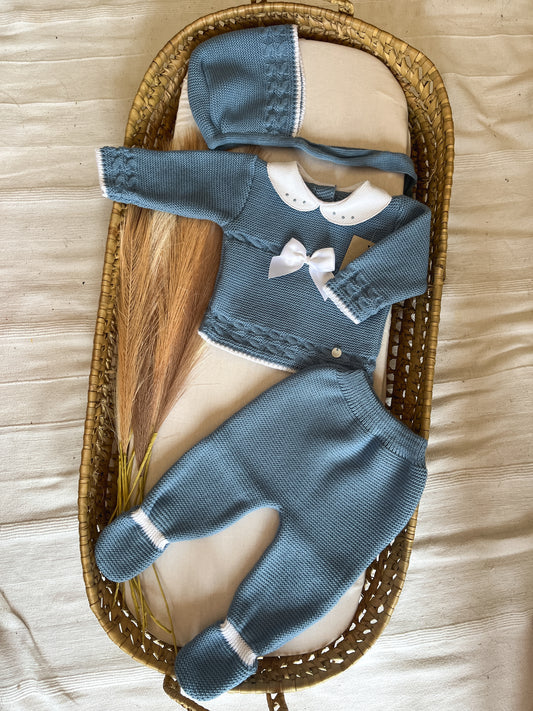 Conjunto de malha 3 peças bebé azul