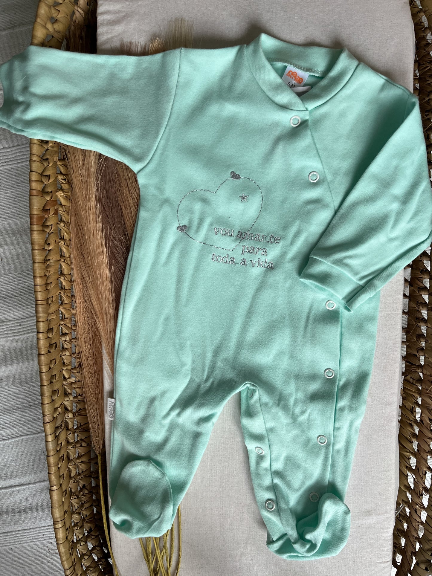 Babygrow de algodão bebé verde “vou amar-te a vida toda”