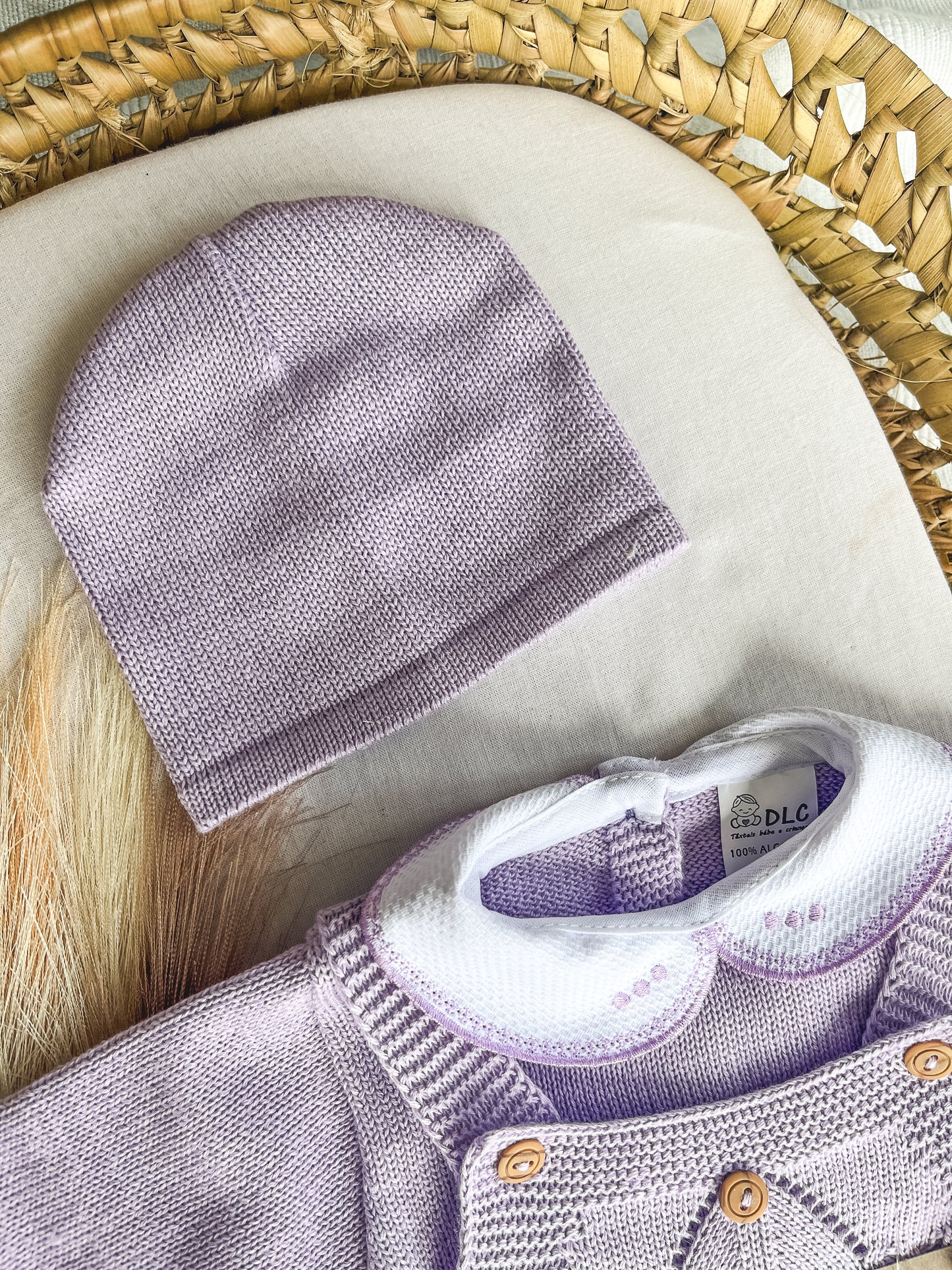 Conjunto de malha bebé 3 peças lavanda