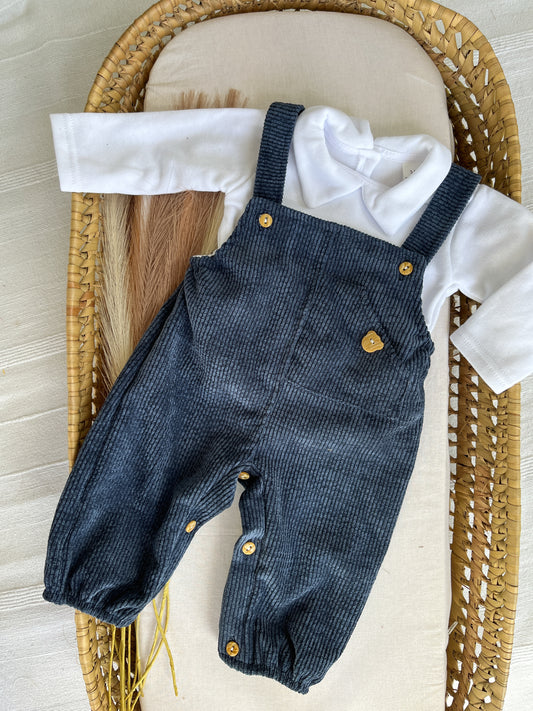 Conjunto de jardineira com camisola bebé menino azul