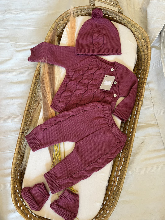 Conjunto de malha 4 peças bebé rosa beringela