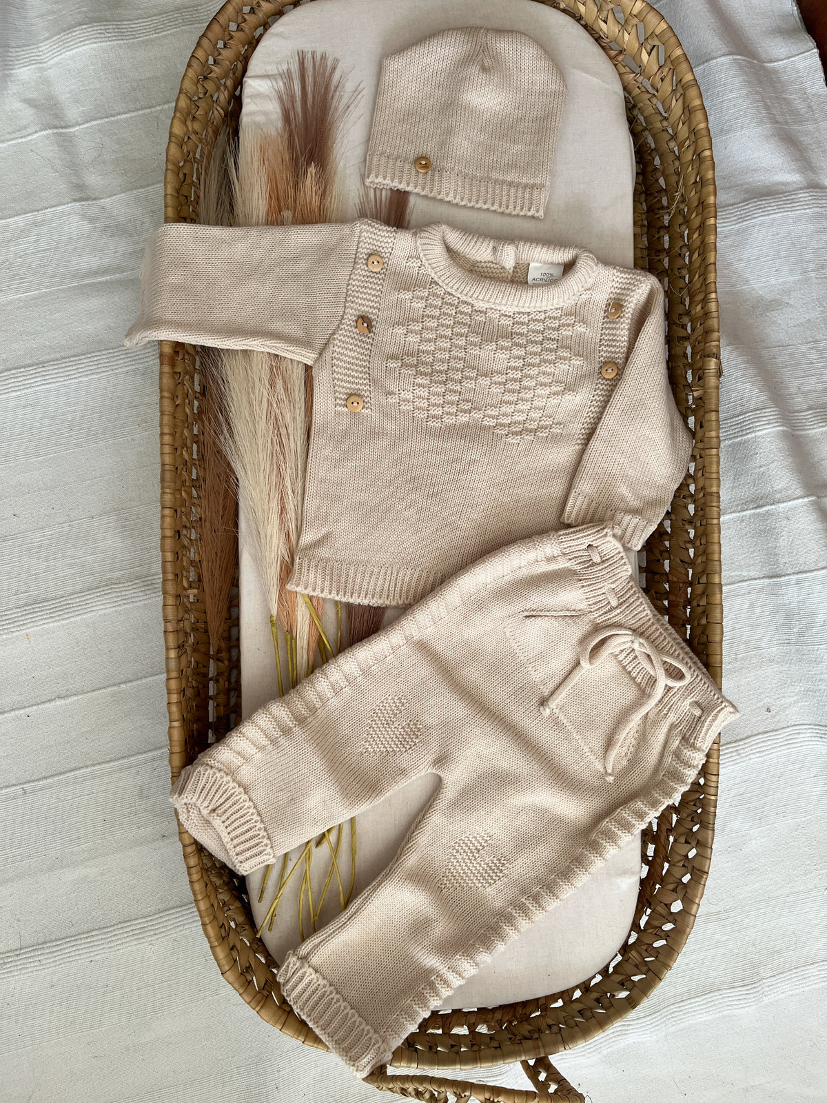 Conjunto de malha 3 peças bebé bege