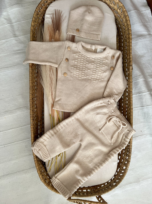 Conjunto de malha 3 peças bebé bege