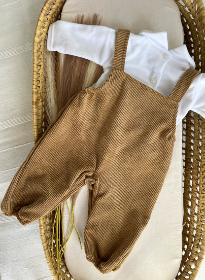 Conjunto de jardineira com camisola bebé menino camel