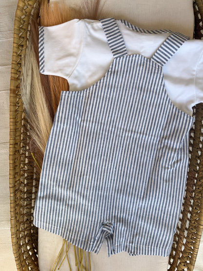 Conjunto de jardineira com blusa bebé menino azul marinho