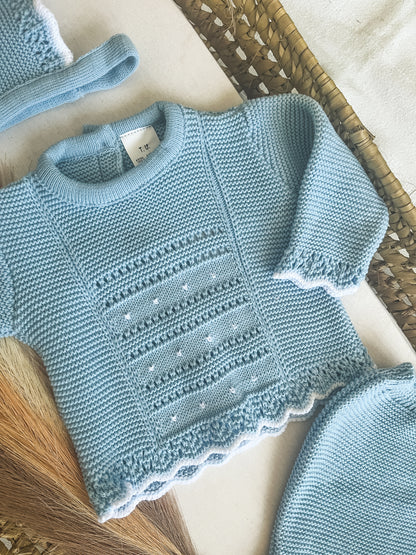 Conjunto de malha 3 peças bebé azul
