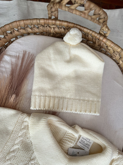 Conjunto de malha 3 peças bebé branco pérola