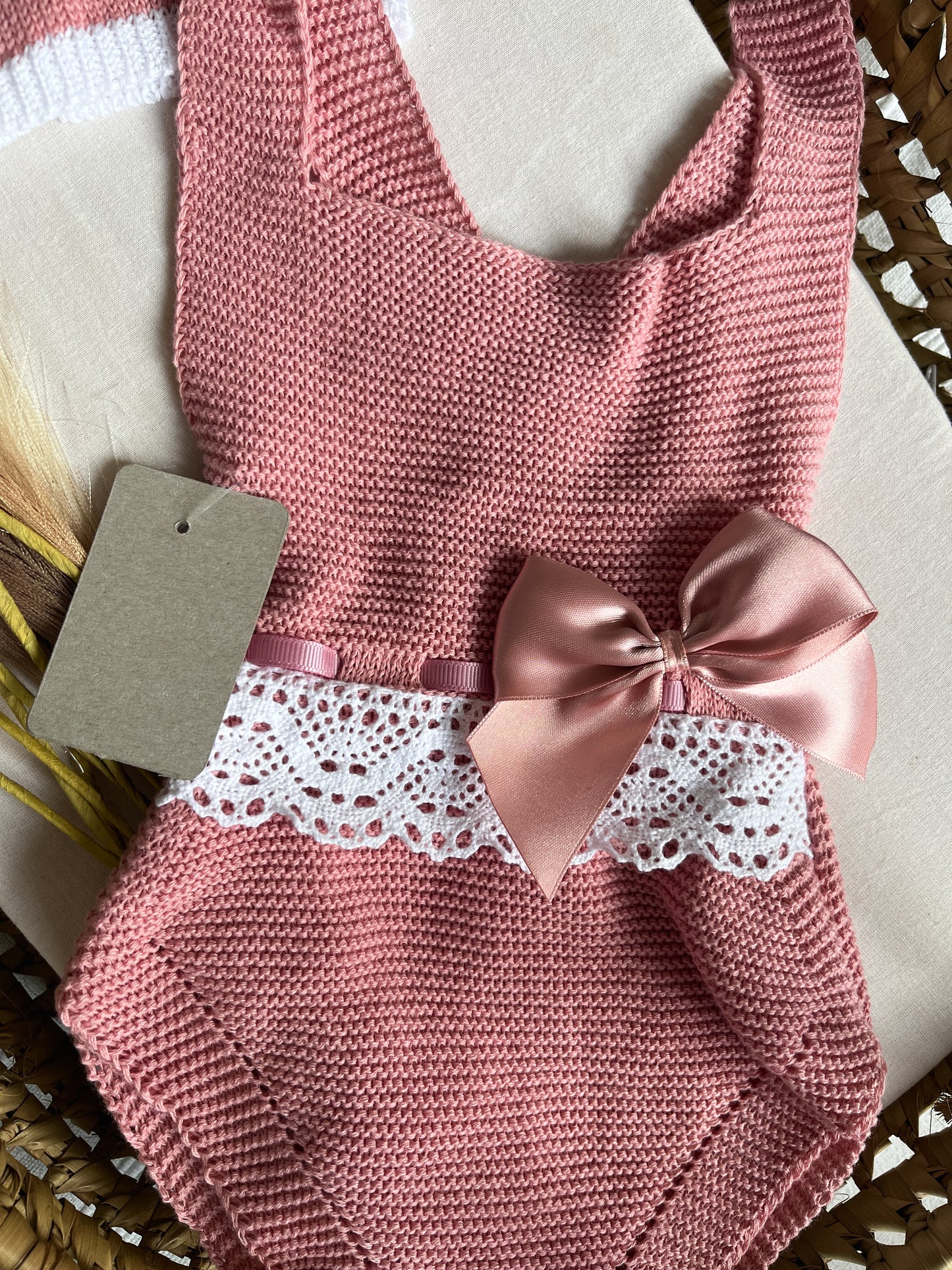 Conjunto de malha bebé 3 peças rosa