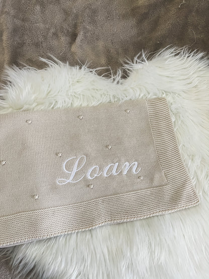 Manta de malha bege para bebé personalizável com nome