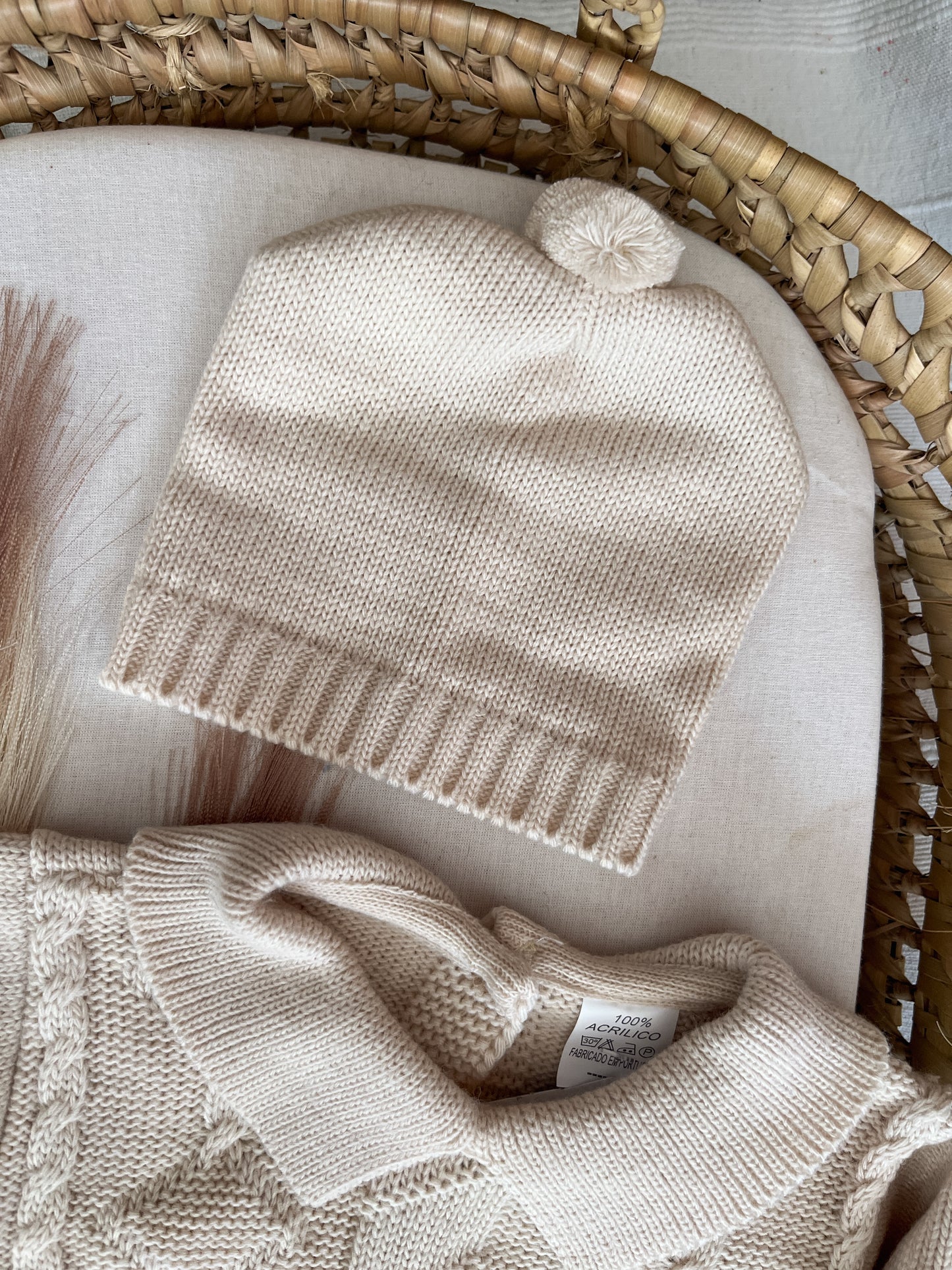 Conjunto de malha 3 peças bebé bege