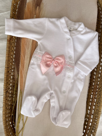 Babygrow de veludo bebé laço rosa personalizável com nome