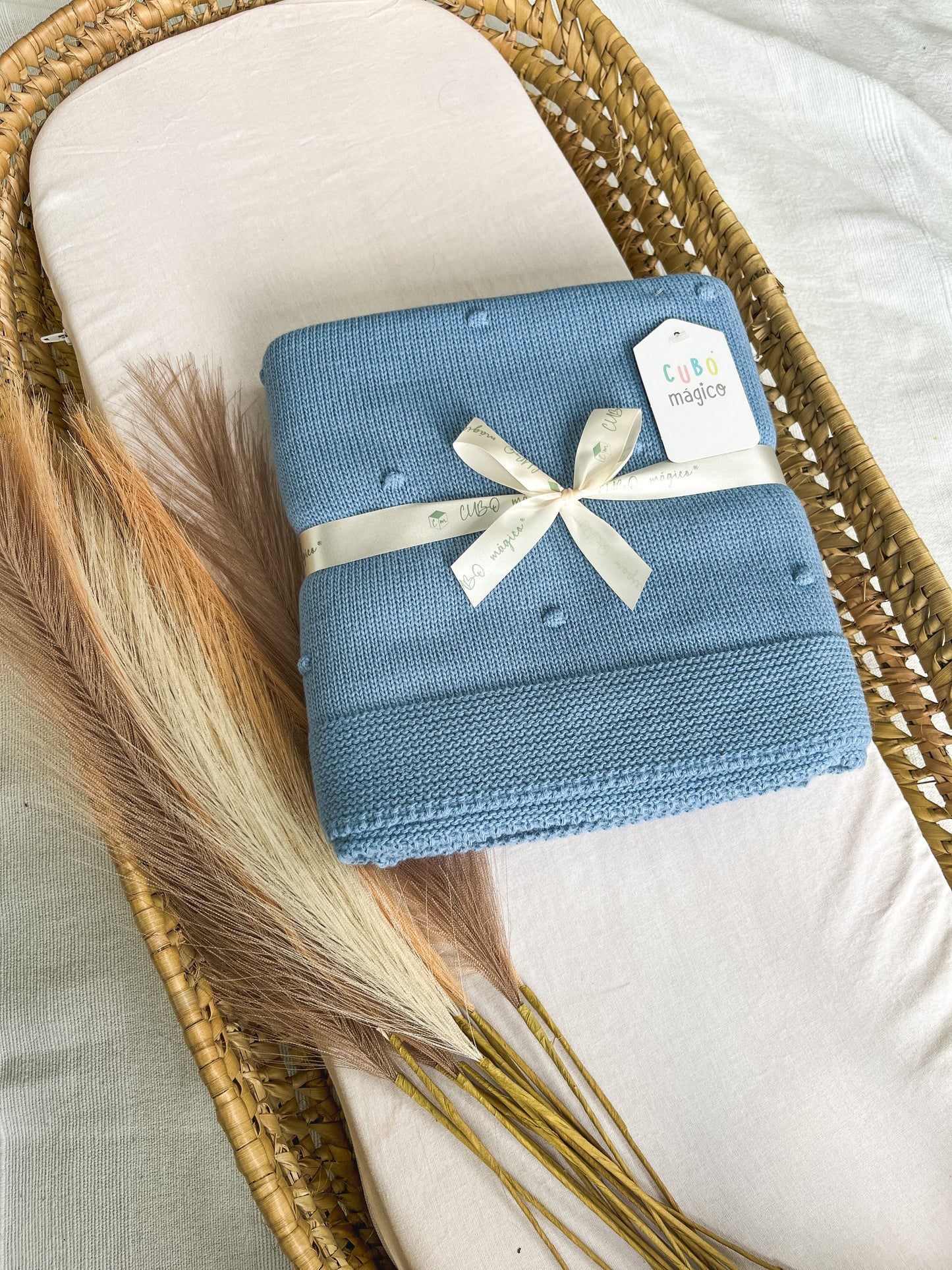 Manta de malha azul para bebé personalizável com nome