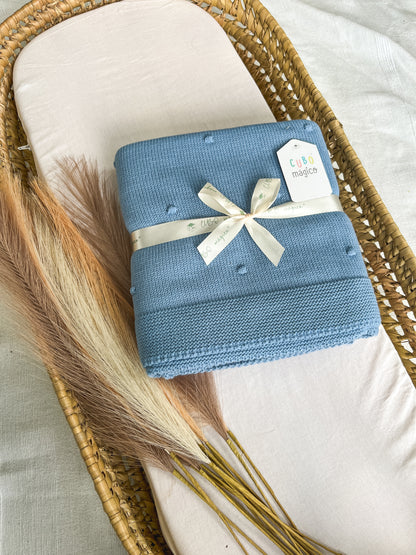 Manta de malha azul para bebé personalizável com nome