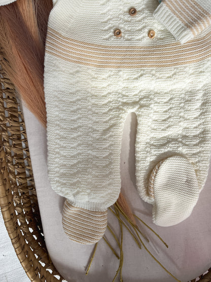 Conjunto de malha 3 peças bebé branco pérola