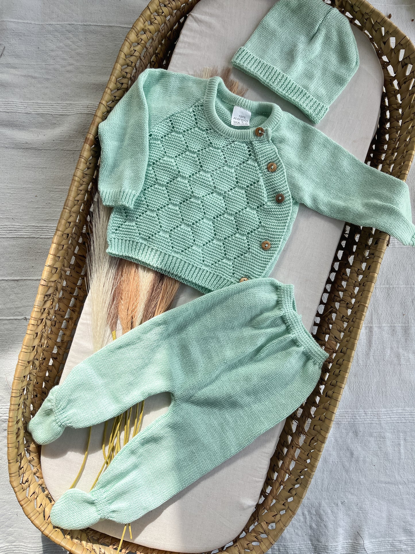 Conjunto de malha bebé 3 peças verde