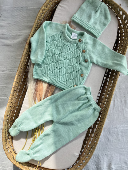 Conjunto de malha bebé 3 peças verde