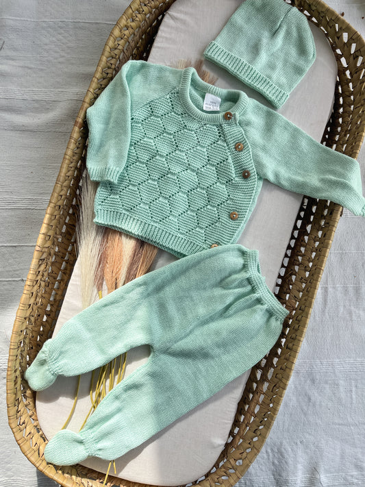 Conjunto de malha bebé 3 peças verde