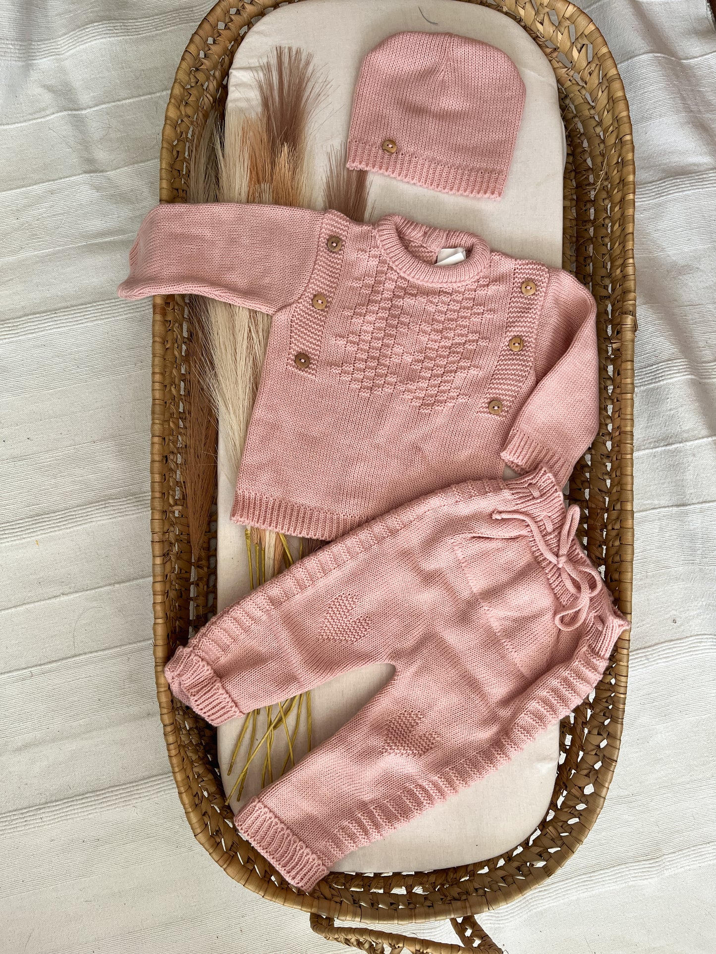 Conjunto de malha 3 peças bebé rosa