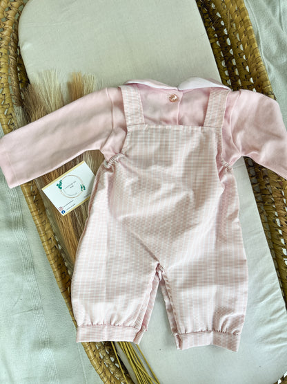 Conjunto de jardineira e camisola bebé rosa