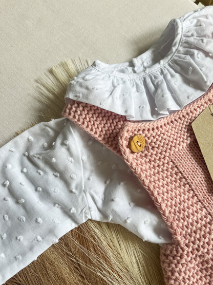 Conjunto de malha de 3 peças bebé rosa velho