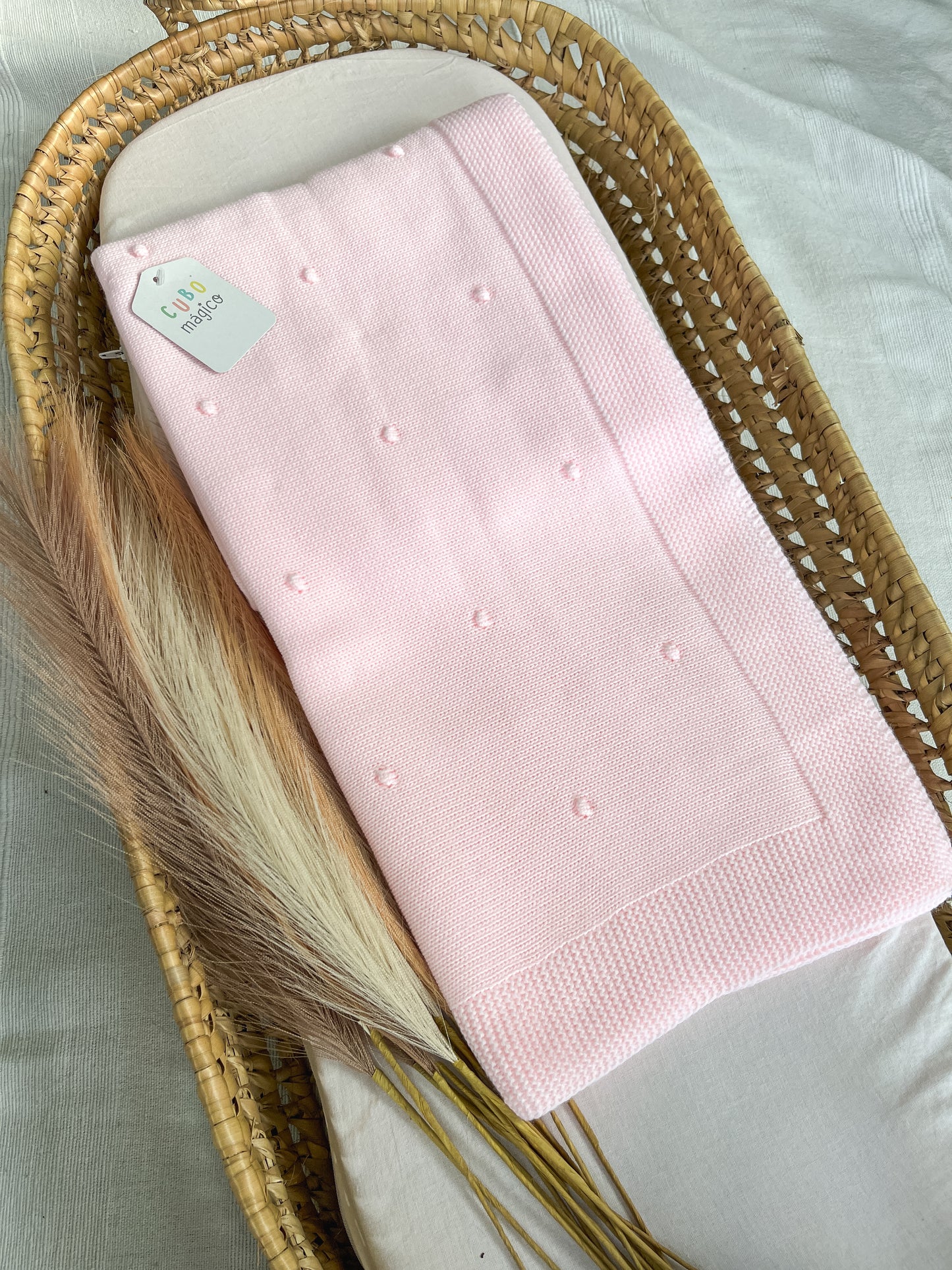 Manta de malha rosa para bebé personalizável com nome