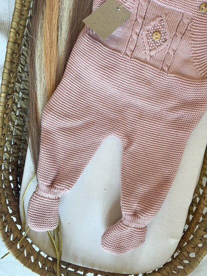 Conjunto de malha 3 peças bebé rosa velho