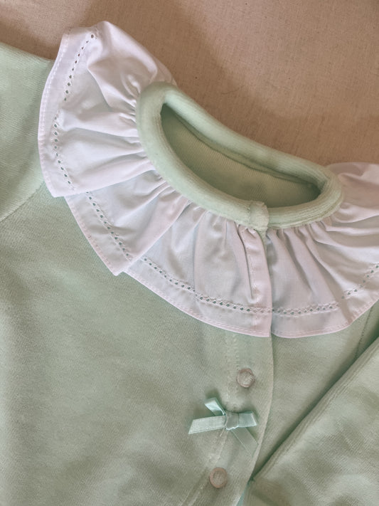 Babygrow de veludo bebé verde água personalizável com nome