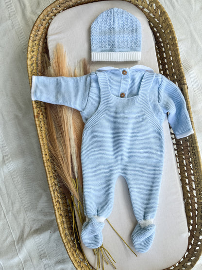 Conjunto de malha 3 peças bebé azul