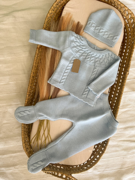 Conjunto de malha 3 peças bebé azul