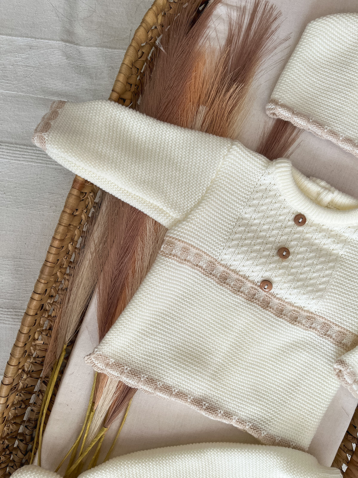 Conjunto de malha 3 peças bebé branco pérola