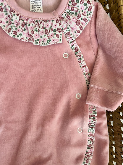 Babygrow de veludo bebé rosa velho personalizável com nome