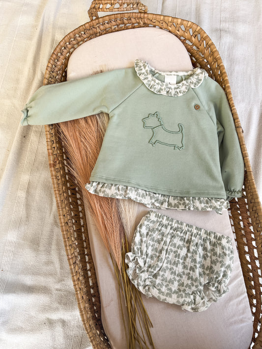 Conjunto sweat com tapa fralda bebé verde