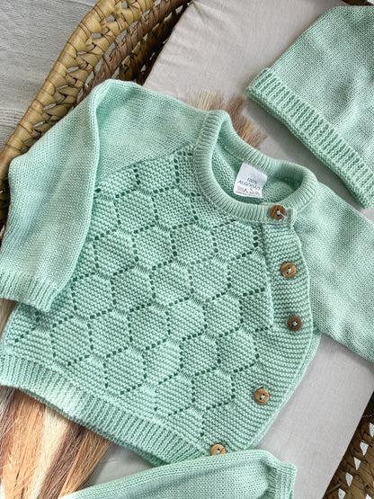 Conjunto de malha bebé 3 peças verde