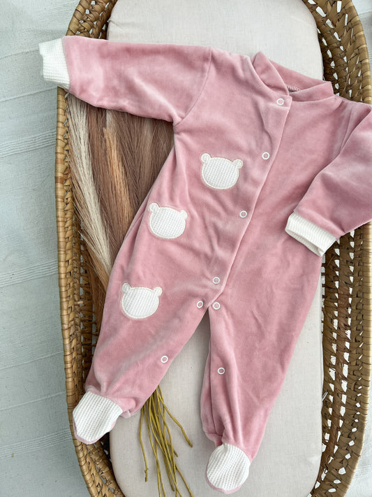 Babygrow de veludo bebé rosa