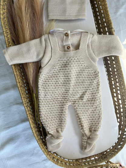 Conjunto de malha bebé 3 peças bege