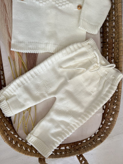 Conjunto de malha 3 peças bebé branco pérola