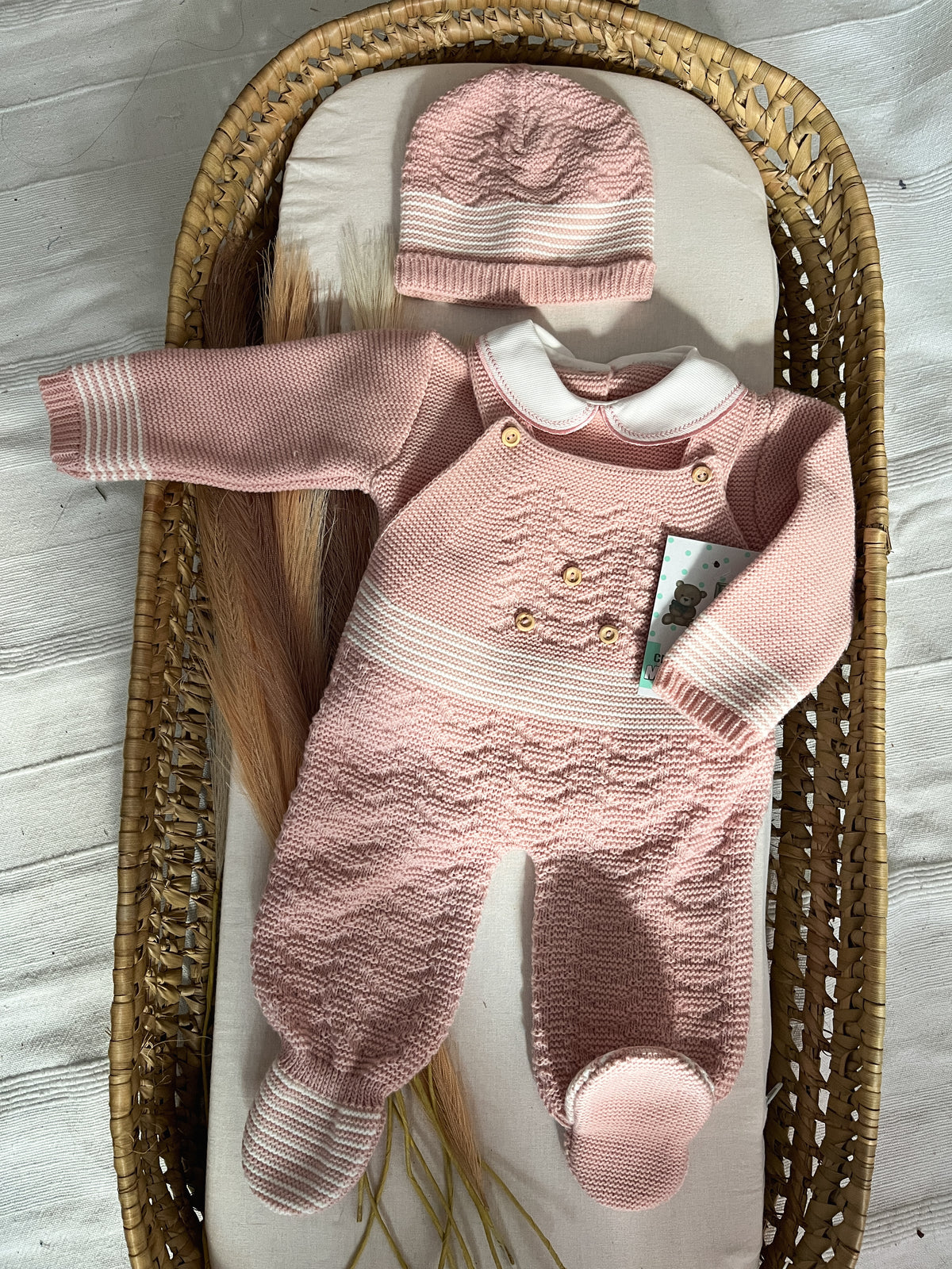 Conjunto de malha 3 peças bebé rosa