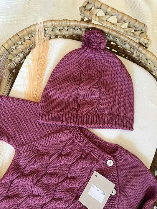 Conjunto de malha 4 peças bebé rosa beringela