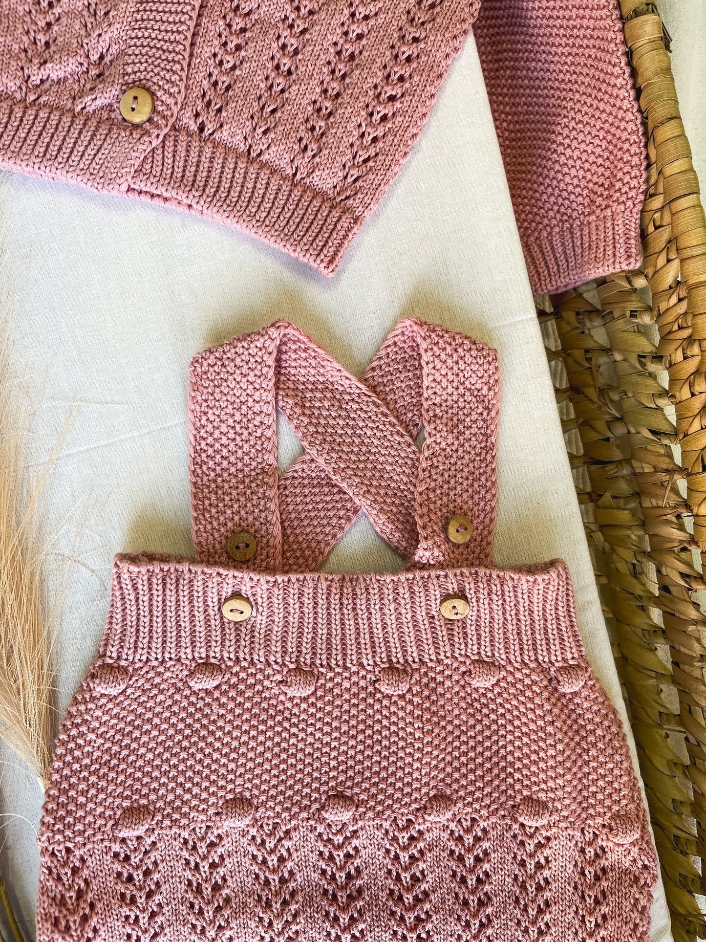 Conjunto de malha de 2 peças bebé rosa velho
