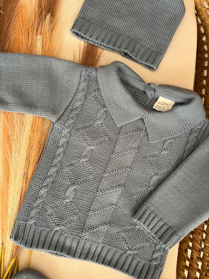 Conjunto de malha 3 peças bebé azul