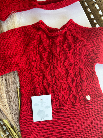 Conjunto de malha saída de maternidade 2 peças vermelho