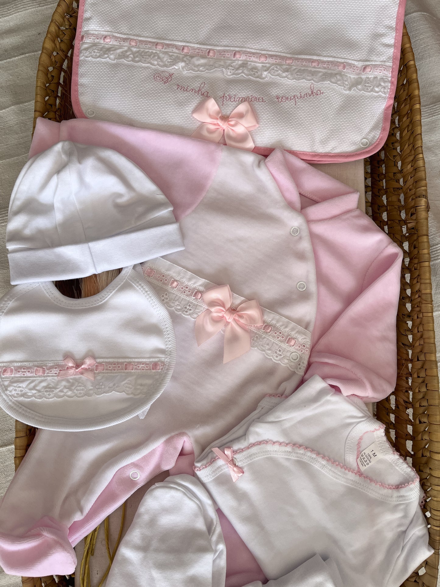 Conjunto primeira roupinha rosa 6 peças bebé