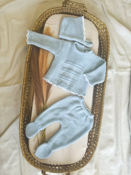 Conjunto de malha 3 peças bebé azul