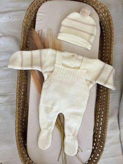 Conjunto de malha 3 peças bebé branco pérola