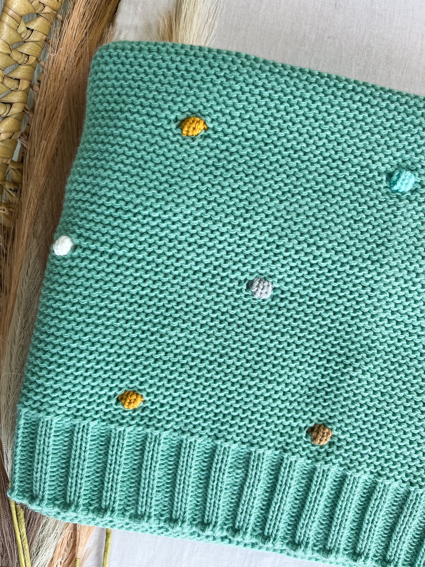Manta de malha verde para bebé personalizável com nome